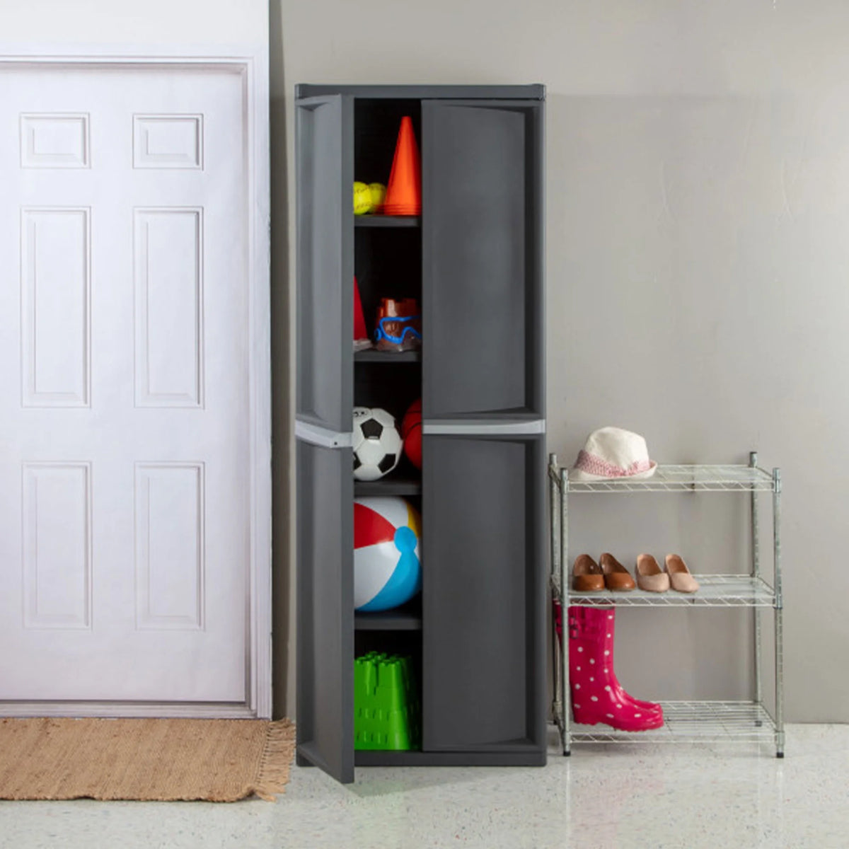 Sterilite 4 Shelf Cabinet Plastic, Flat Gray