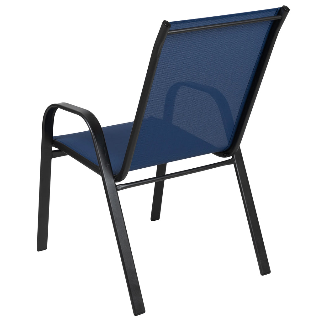 BizChair 5 Pack Black Outdoor Stack Chair with Flex Comfort Material and Metal Frame