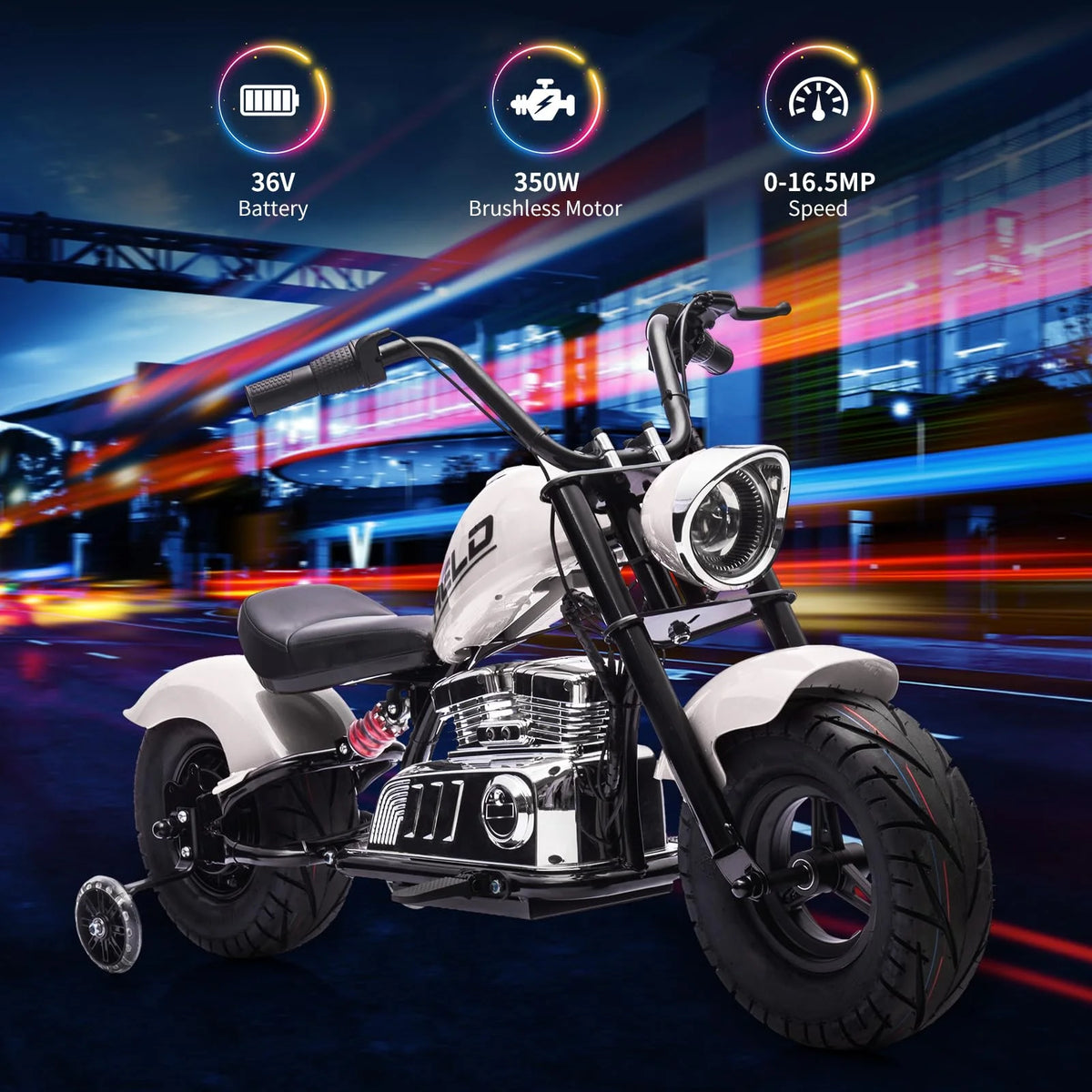 Towallmark 36V Kids Electric Dirt Bike, 350W Off-Road Motorcycle, Max 16.5 Mph, Ride On Electric Motorcycle with Removable Training Wheels, Spring Suspension, Leather Seat, Led Light,Music