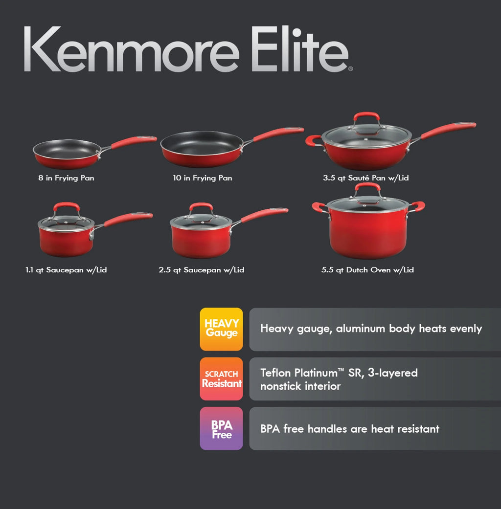 Kenmore Elite Andover 10 Piece Nonstick Aluminum Cookware Set in Glacier Blue