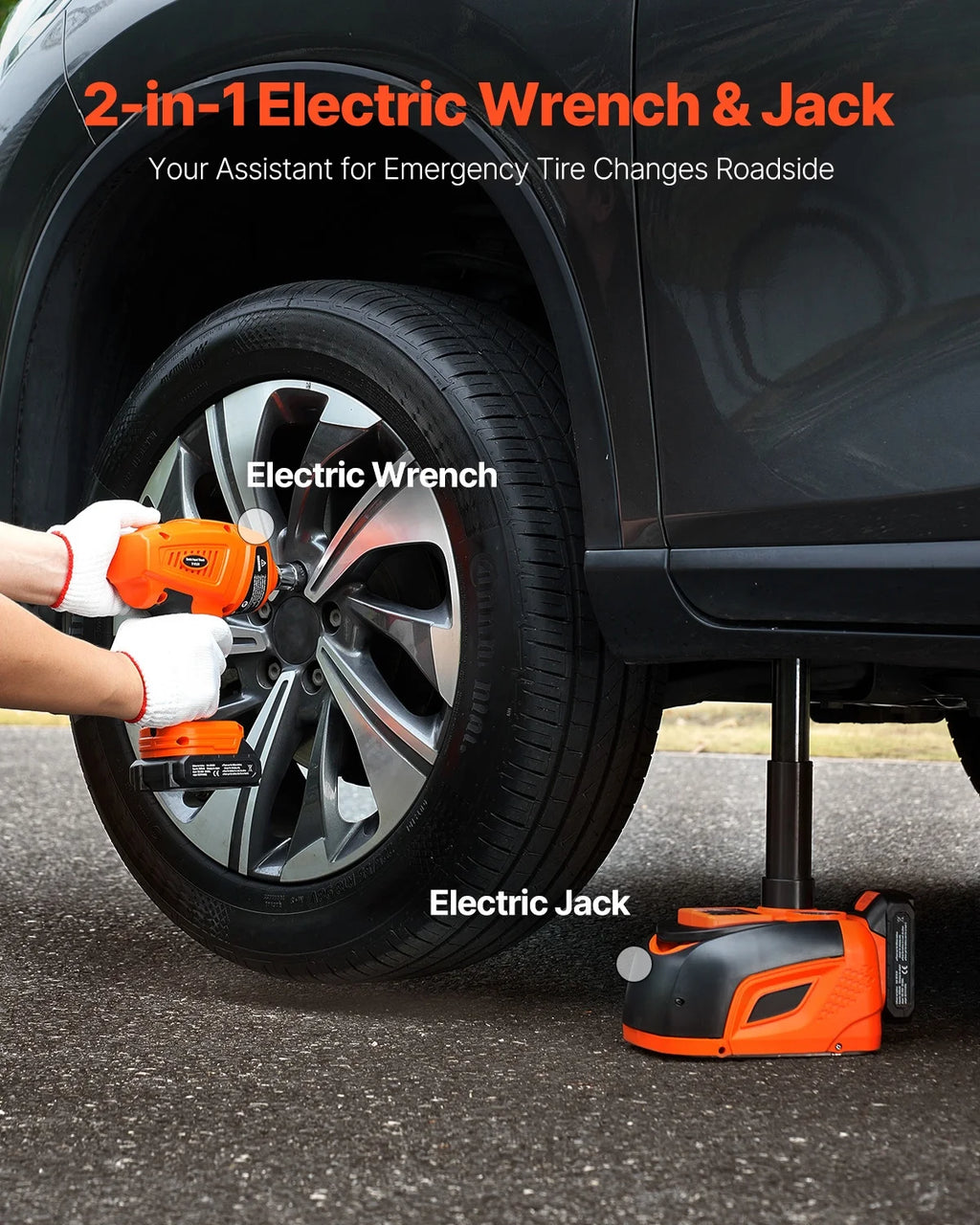 KFFKFF Electric Car Jack, 5 Tons/11000 lbs, Automated Scissor Lift with Electric Torque Wrench, Tire Swap Assistance with Illuminated LED & Wireless Command, Compact Lift Set for Sedan, SUV, Truck