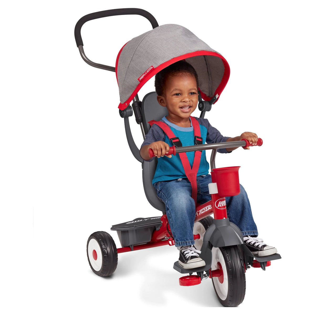 Radio Flyer, 4-in-1 Stroll 'N Trike with Activity Tray, Red & Gray, Convertible Tricycle