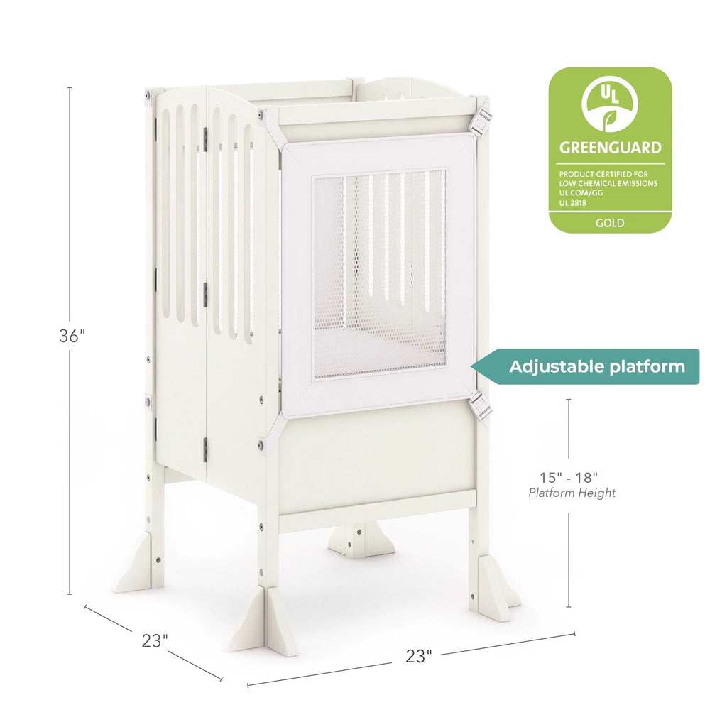 Guidecraft Contemporary Kitchen Helper Step Stool - White: Adjustable, Folding Montessori Toddler Tower - Safety Learning Furniture