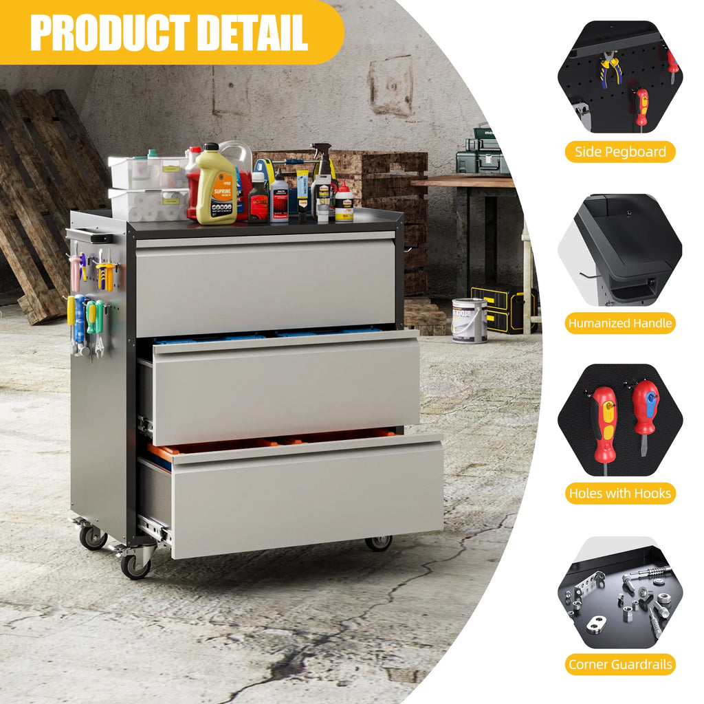 Aobabo Metal Storage Cabinet with Lock,Garage Storage Cabinet with Wheels,72In Steel Storage Cabinet for Garage Home Storage, Black Required-Assembly