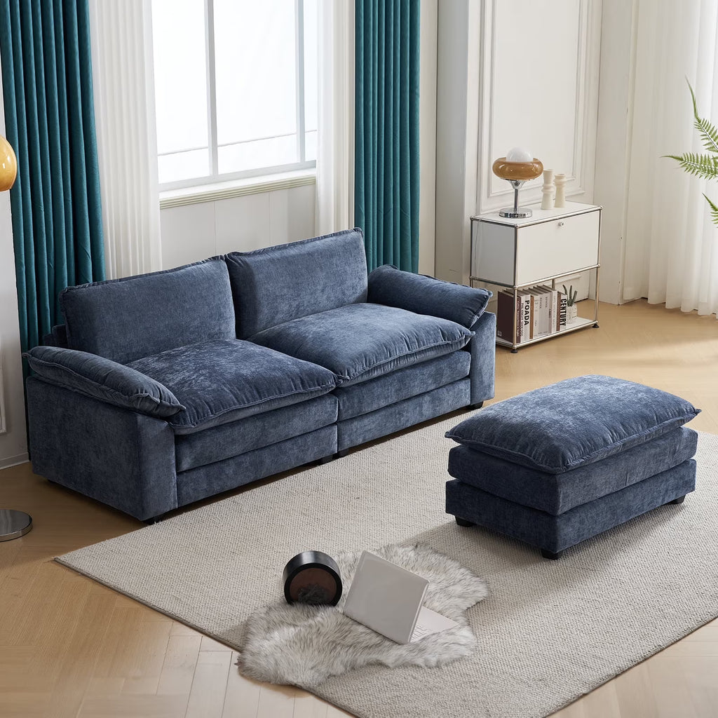 Zimtown Sectional Sofa with Ottoman, L Shaped Convertible Couch with Removable Chaise Chenille Fabric Sofa Set for 4-6 Persons Living Room Furniture Dark Grey