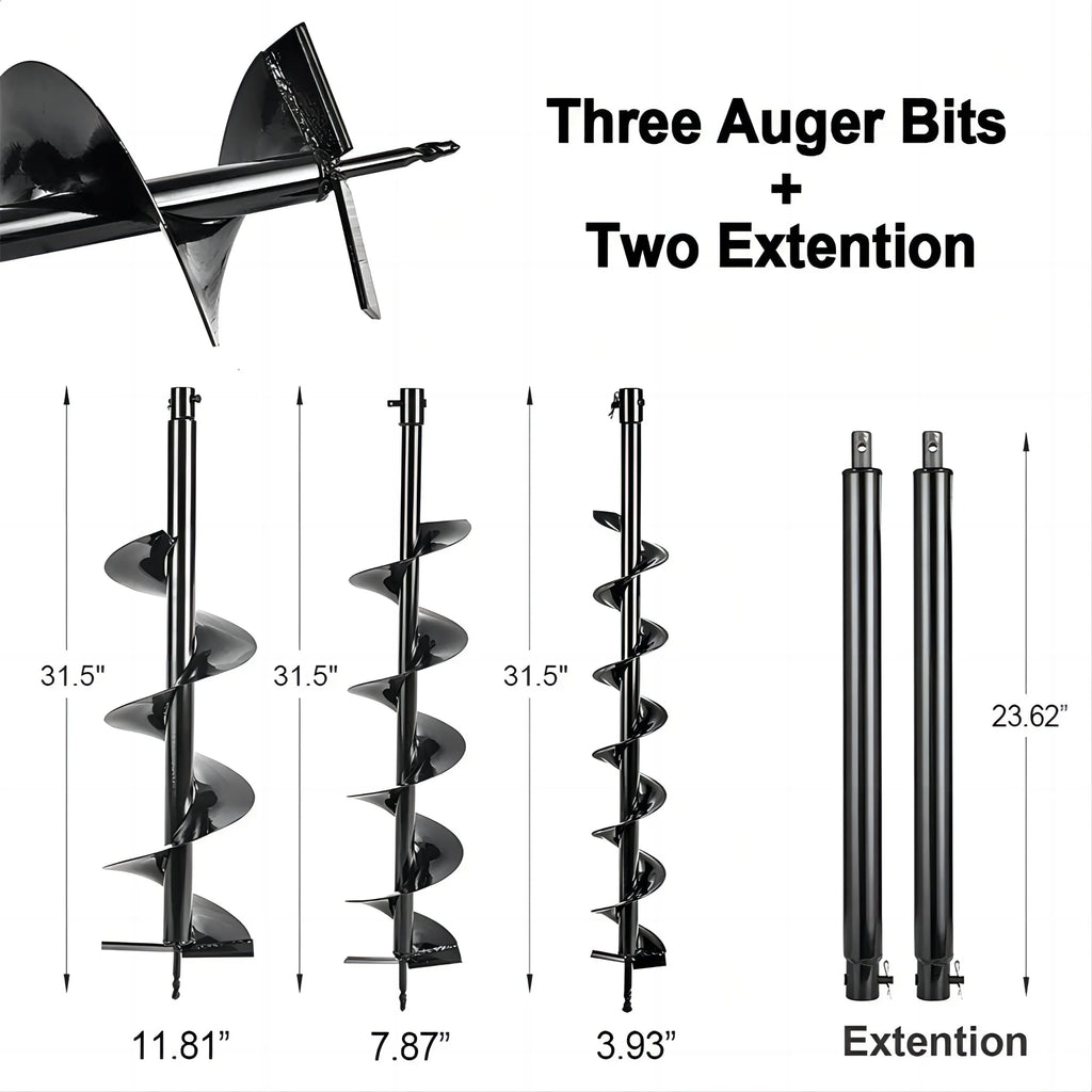 PRIJESSE Gas Powered Earth Digger Post Hole Digger with 3 Extension Rods + 3 Auger Drill Bits