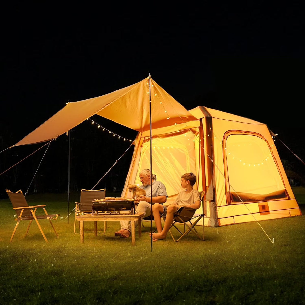 Inflatable Tents for Camping, Blow Up Tent with Canopy, Easy Setup Inflatable Camping Tent with Stove Jack, Waterproof Oxford Air Glamping Tents for Camping Adult 8-10 Person