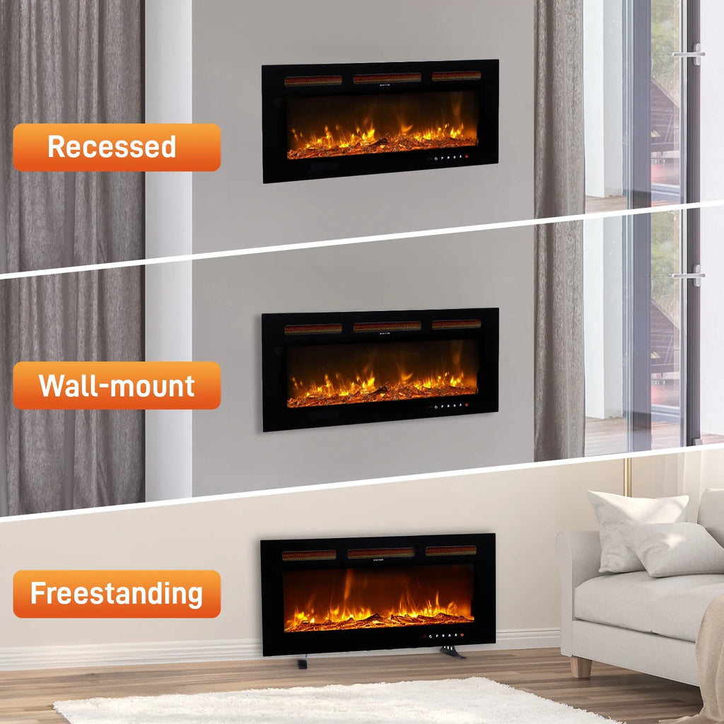 Ktaxon 30" Electric Fireplace, Freestanding/Inserts/Wall Mounted Fireplace Heater with Remote Control, 12 Adjustable Flame Colors, Log & Crystal, 8H Timer for Living Room, Bedroom