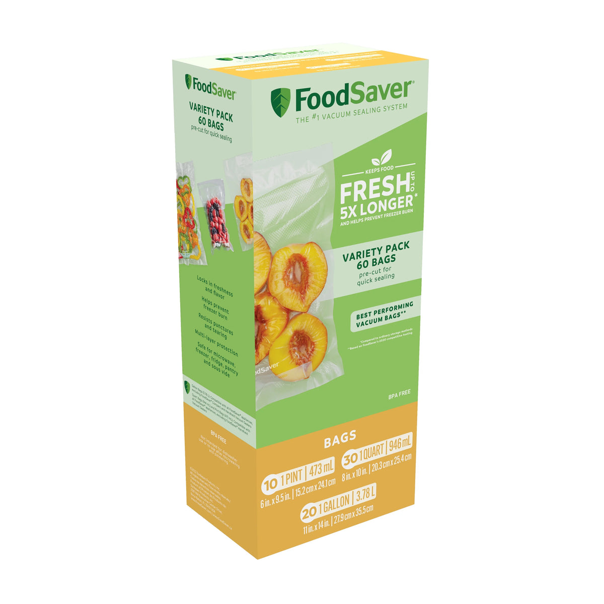 FoodSaver 2-in-1 Vacuum Sealer Machine Starter Kit with (60) Pre-Cut Bags, Professional Food Sealer With Built-In Handheld, Heavy Duty Construction, Complete Starter System for Bulk Food Storage & Freezer Meals