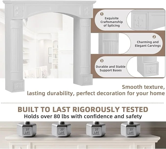 EPICOZY 43.3" Fireplace Mantel, Freestanding Fireplace Surround with Leg for Electric Fireplaces, MDF Mantel Surround with Shelf for Living Room with Decorative Pattern, Anti-Tipping & Waterproof