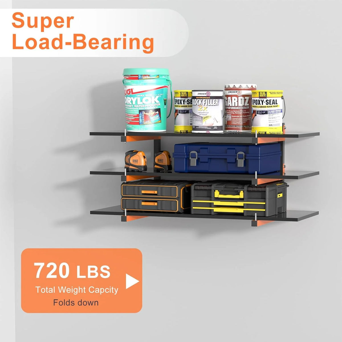Wall Mount, Lumber Storage Rack, Heavy Duty Wood Storage Racks with 6-Level System, 720 lb Sturdy Garage Wood Organizer, Orange Lumber Metal Racks for Indoor and Outdoor