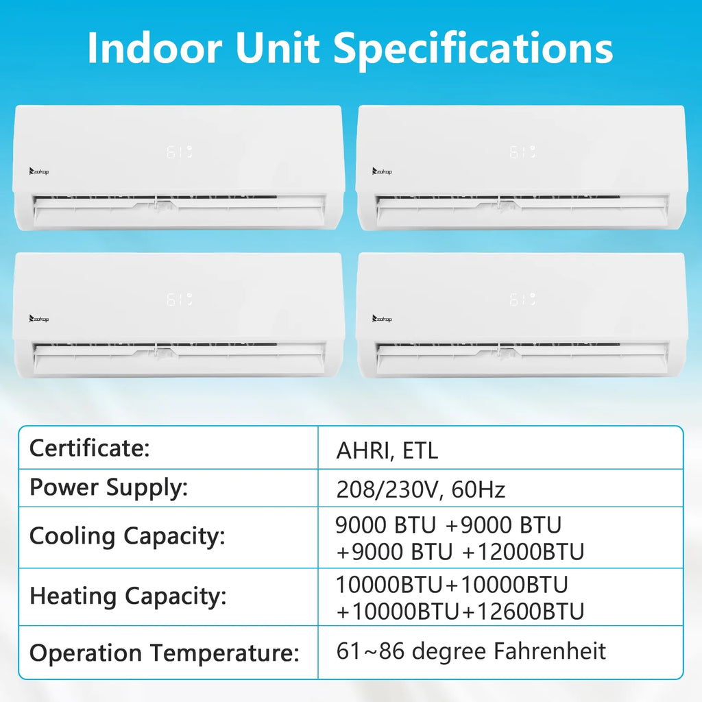 Ktaxon 2 Zone 9000 + 9000 BTU WIFI Mini Split AC/Heating System, 19 SEER2 Dual Zone 18000 BTU Ductless Split Air Conditioner with Pre-Charged Condenser, Heat Pump & 25Ft Installation Kit, 208-230V