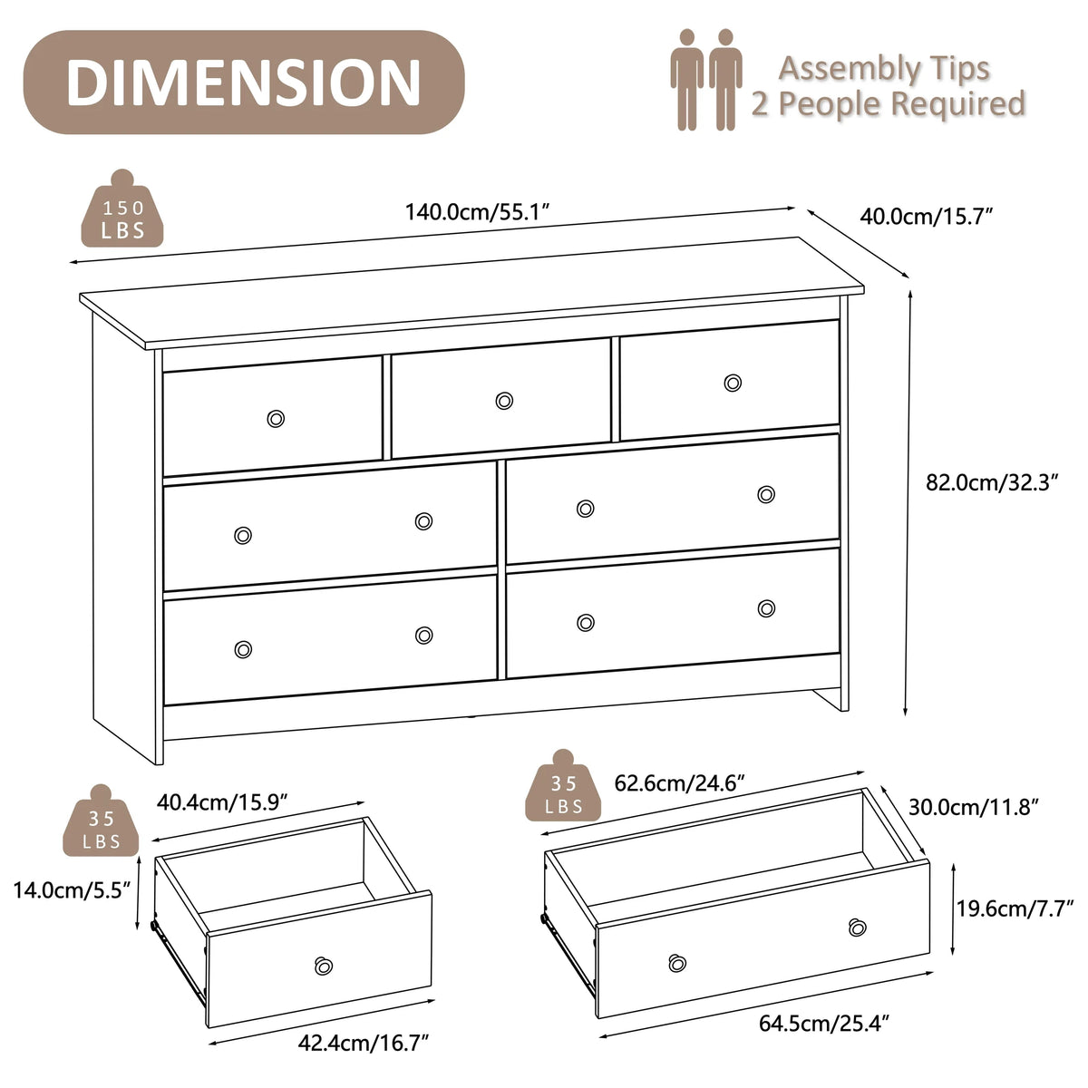 YouTrend 7 Drawer Dresser,White Dresser for Bedroom Drawer Organizer Storage Drawers,Wood Adult Storage Cabinet Living Room Hallway