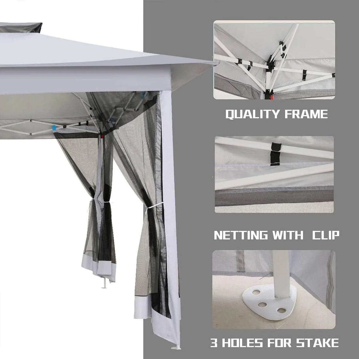 COBIZI 12x12 Outdoor Gazebo Pop Up Gazebo Canopy with Mosquito Netting Patio Tent Backyard Canopy with 2-Tiered Vented Top 3 Adjustable Height, Beige