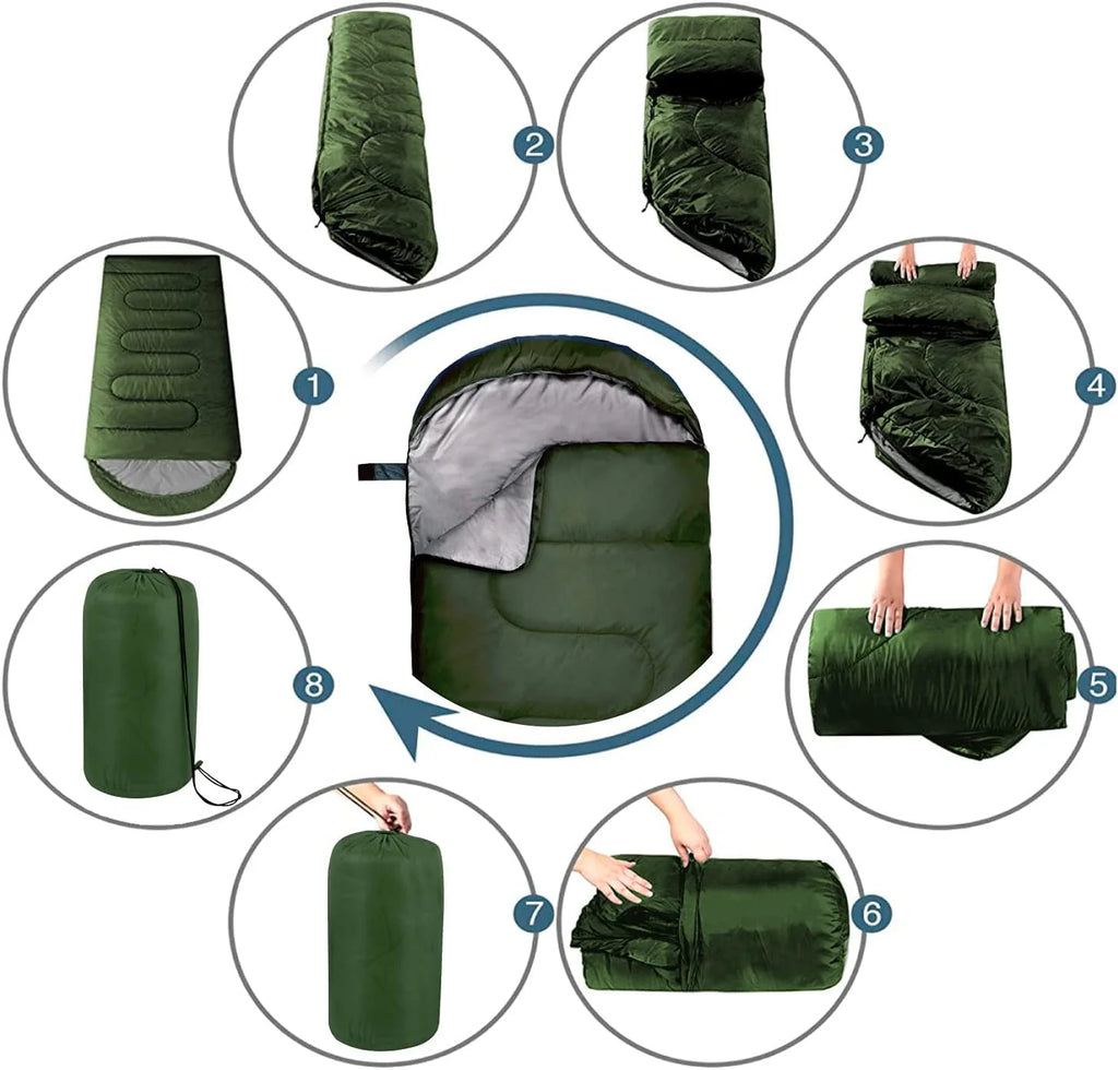 10 Pack Bulk Wholesale of Cold Weather Hooded Sleeping Bags for Adults, Kids, Homeless, Camping, Indoors, Outdoors - 10 Count Hooded Sleeping Bags in Black 71"L x 30"W