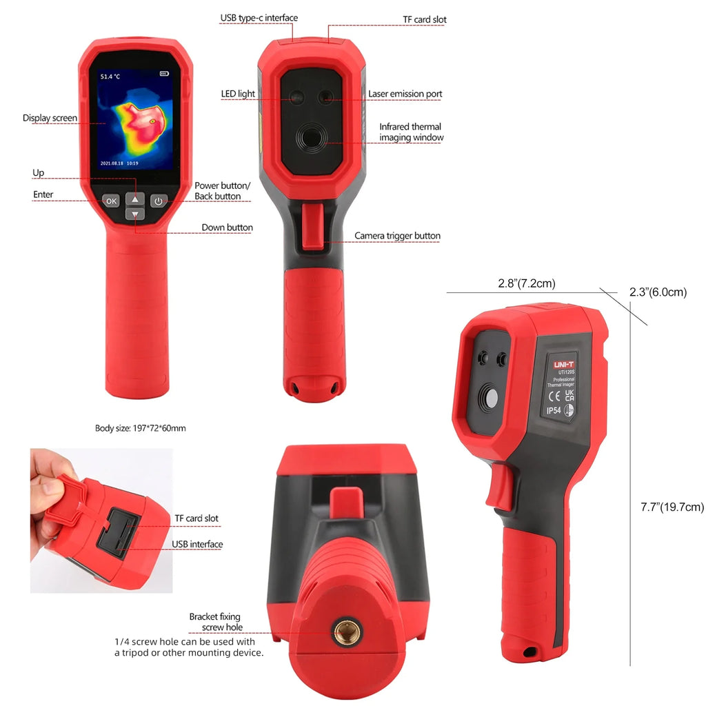UNI-T UTI120S Thermal Imaging Camera 120x90 IR Resolution 10800 Pixels -20~400�� 2 Meter Drop Durability IP54 Rechargeable 16GB MicroSD