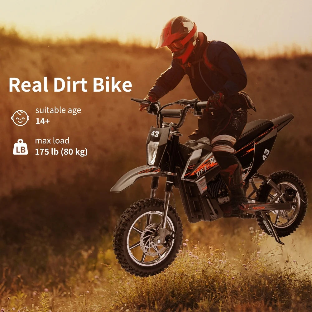COZONY 36V Kids Electric Dirt Bike,15.5MPH Kids Electric Motorcycle W/ 350W Brushless Motor��LED lights, Air-Filled Tires, Leather Seat,Disc Brake,Max Load 175 Lbs,for Kids Ages 14+ Teenagers, Black