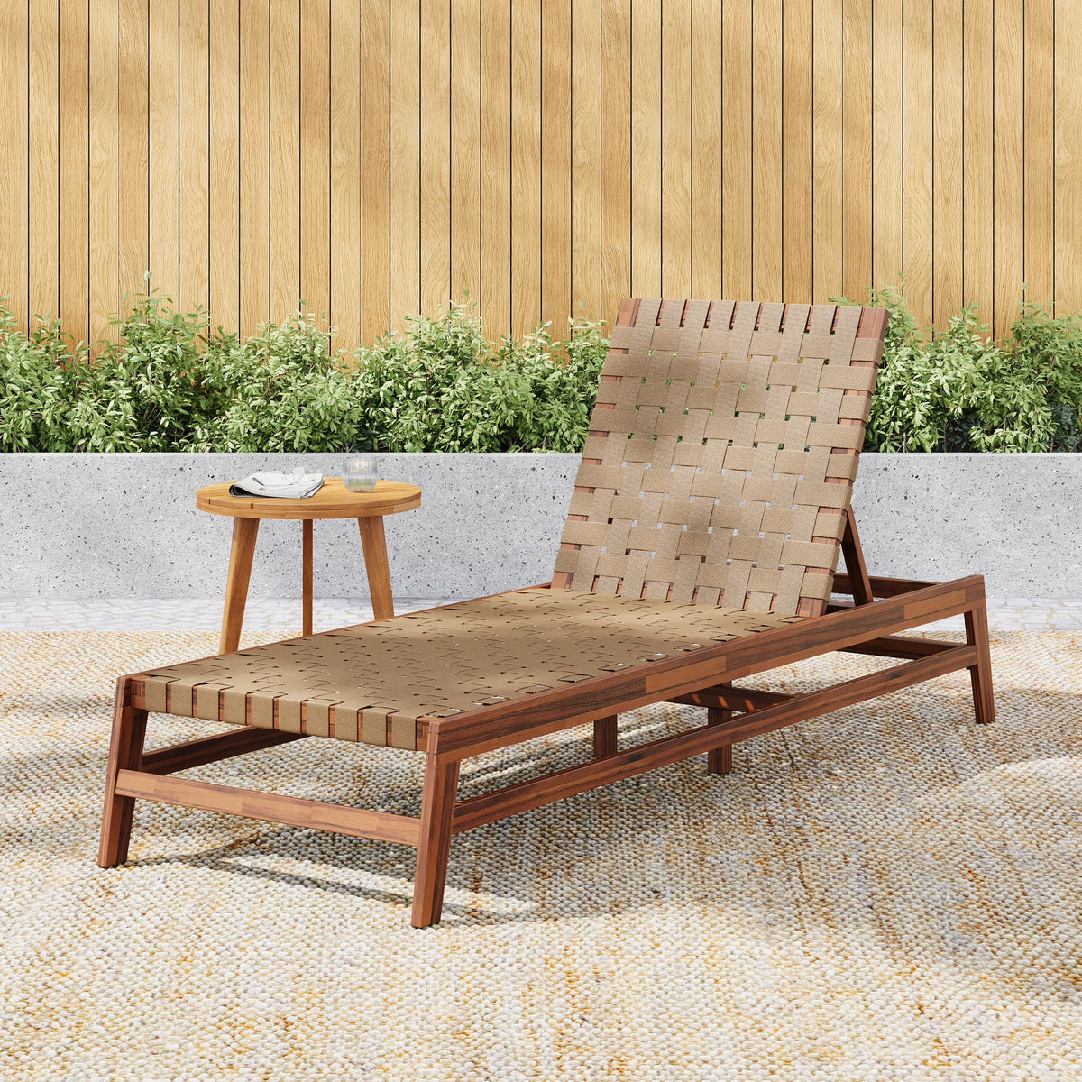 Christopher Knight Home Outdoor Wood Chaise Lounge Chair, Adjustable 4-Position Recliner with Rope Seat, Teak