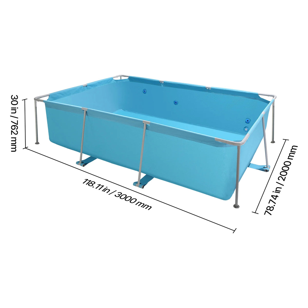 KFFKFF Rectangular Steel Frame Swimming Pool, 118 x 78 x 30 in, Durable Outdoor Family Pool for Backyard, Easy Assembly with Rust-Resistant Design, 1046 Gallon Capacity, Blue