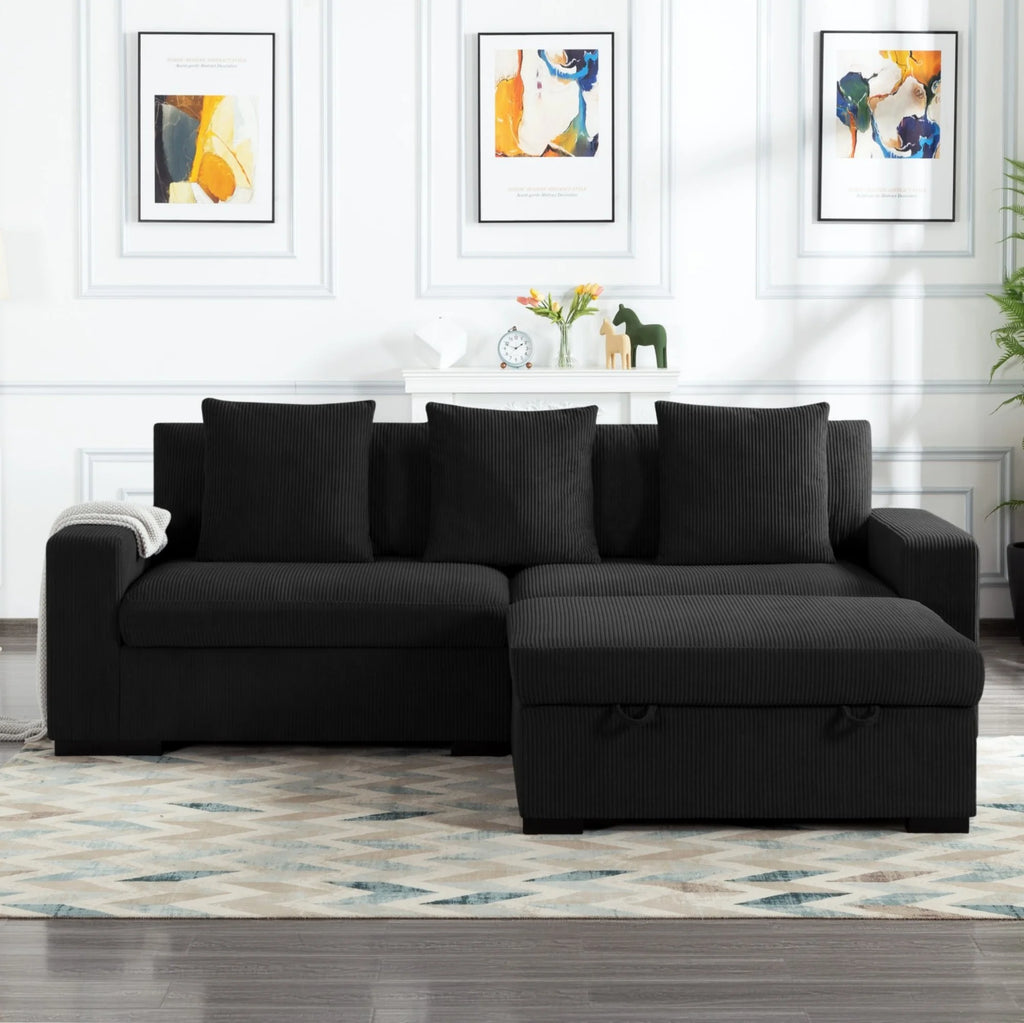Gewnee 103.5-Inch Modular Corduroy Sofa Set with Solid Wood Legs, High-Density Foam, Suitable for Living Room/Bedroom/Office