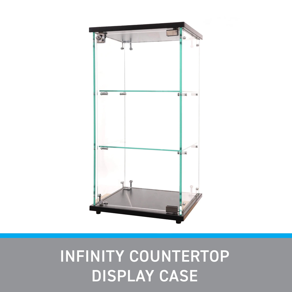 SSWBasics Infinity Countertop Glass Display Case (Ready to Assemble) - 12-1/4"W x 14-1/4"D x 27-1/4"H - Showcase Cabinet Bookcase with Lock  Perfect for Displaying Smaller Items