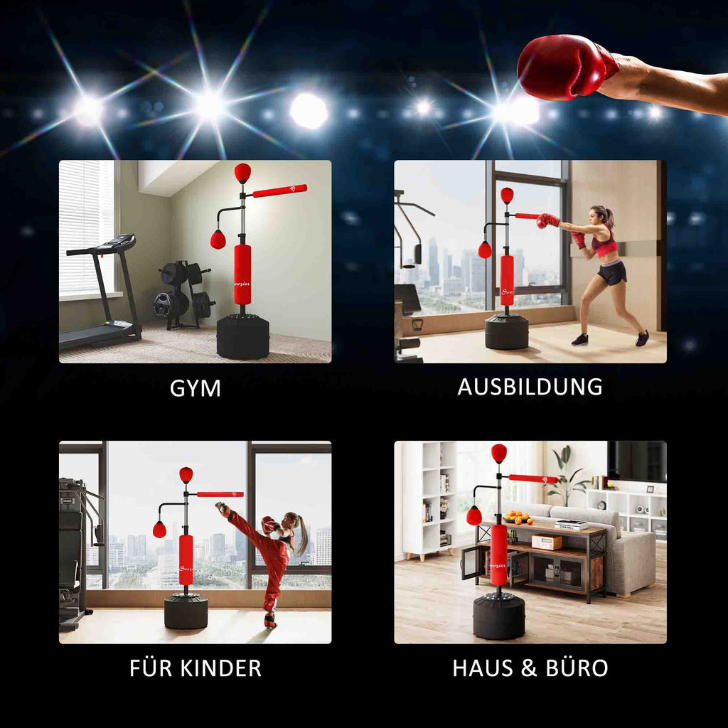 Soozier 4-in-1 Boxing Punching Bag Stand with 2 Speedballs, 360° Relax Bar, & PU-Wrapped Bag & Adjustable Height, Black