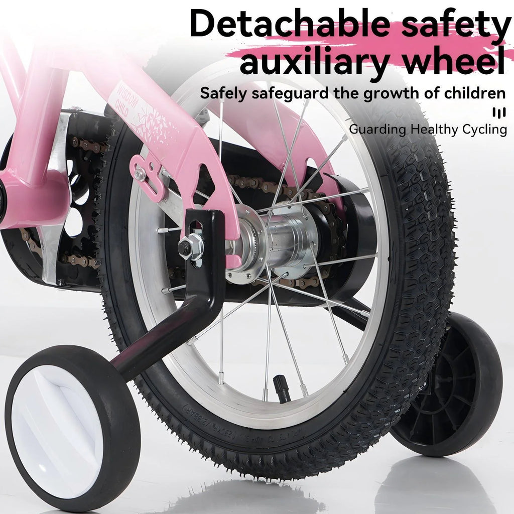 iRerts Kids Bike with Training Wheels, 16 Inch Kids Bicycle for Boys Girls Ages 4-8 Years Old, Girls Bicycles for Kids with Adjustable Seat, Fender and Varrier, Pink