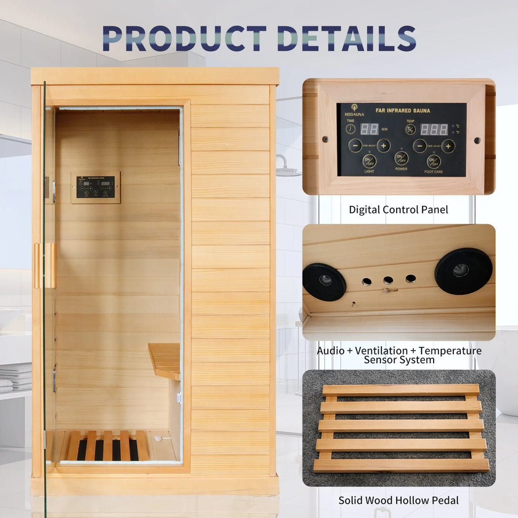 OUTEXER 800W Far Infrared Sauna with Carbon Heaters, Canadian Hemlock Wood, Indoor Use