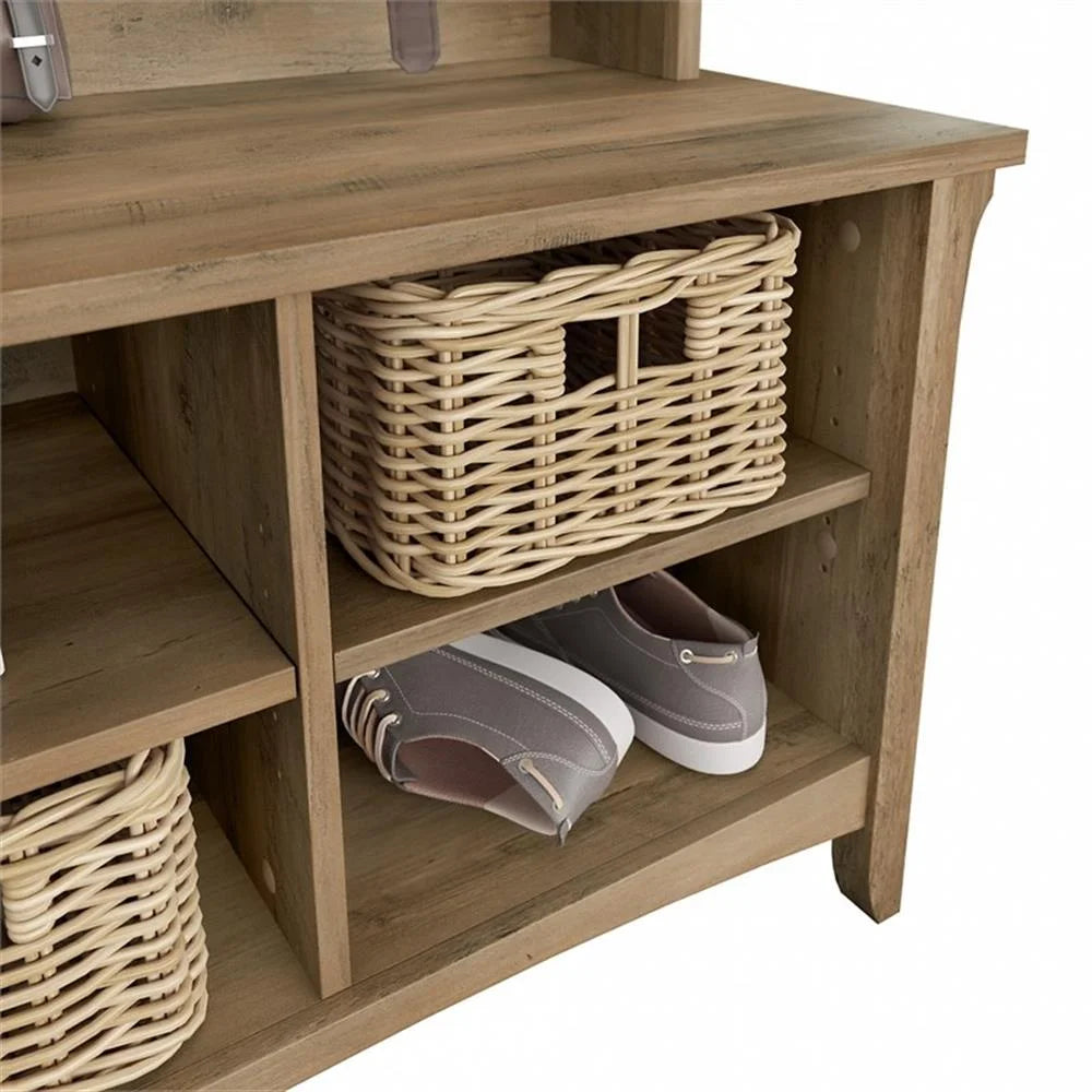Pemberly Row Hall Tree w/ Shoe Storage Bench in Antique White - Engineered Wood
