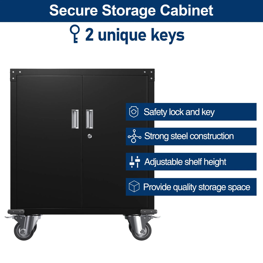 Aobabo Metal Storage Cabinet with Lock,Garage Storage Cabinet with Wheels,72In Steel Storage Cabinet for Garage Home Storage, Black Required-Assembly