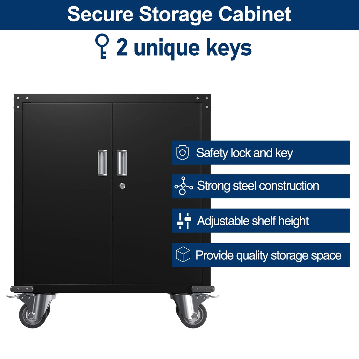 Aobabo Metal Storage Cabinet with Lock,Garage Storage Cabinet with Wheels,72In Steel Storage Cabinet for Garage Home Storage, Black Required-Assembly