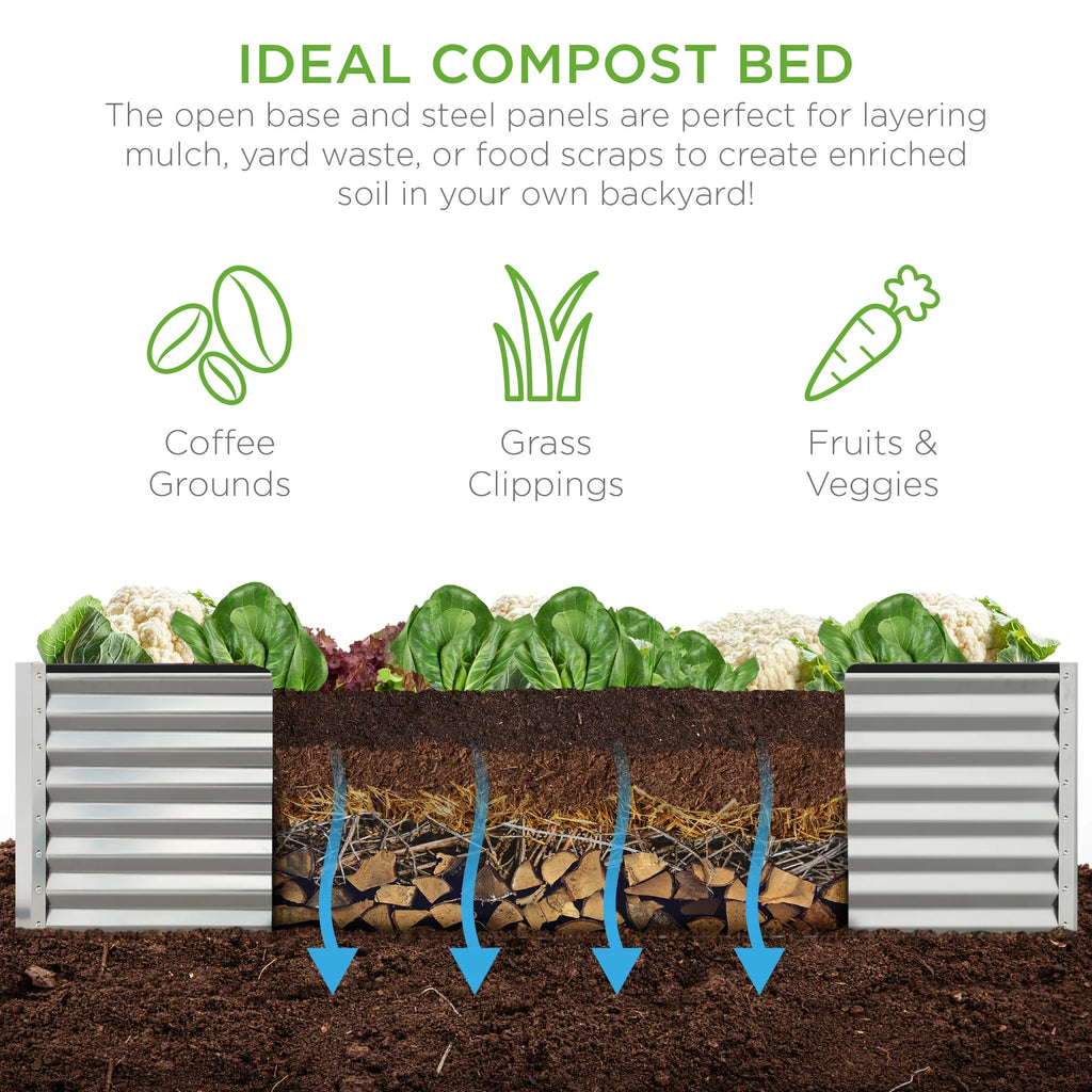 Best Choice Products 8x4x2ft Outdoor Metal Raised Garden Bed, Planter Box for Vegetables, Flowers, Herbs - Gray