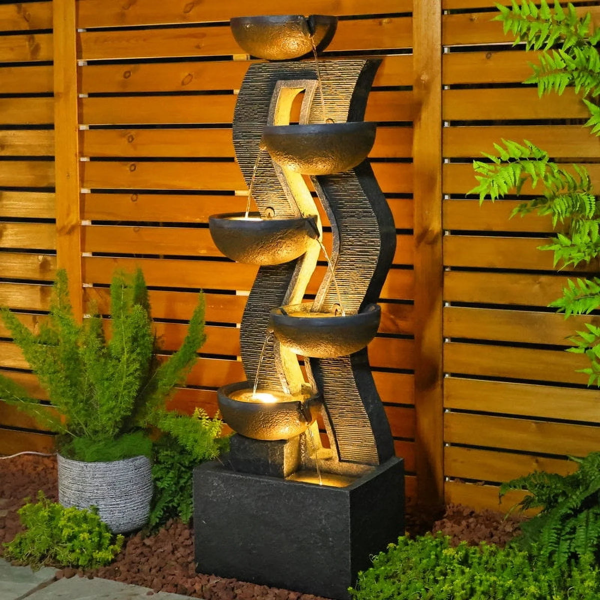 6-Tiered Garden Water Fountains Large Outdoor Fountains and Waterfalls with Light for Patio Yard Porch Pool Decor