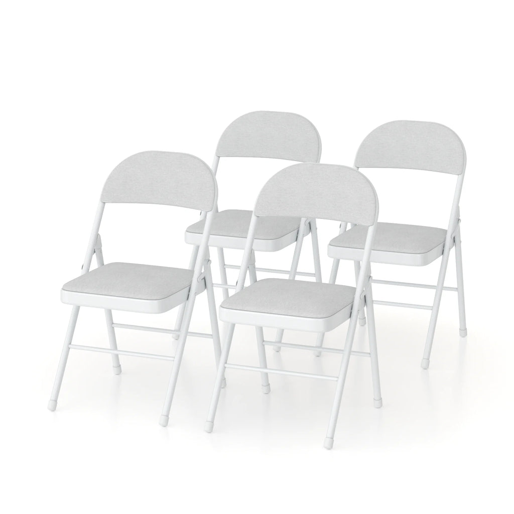 VECELO Set of 4 Folding Chairs, Fabric Dining Chair Set with Padded Cushion and Back, Indoor Outdoor Upholstered Seat with Metal Frame for Home Office Events Wedding Party, Orange