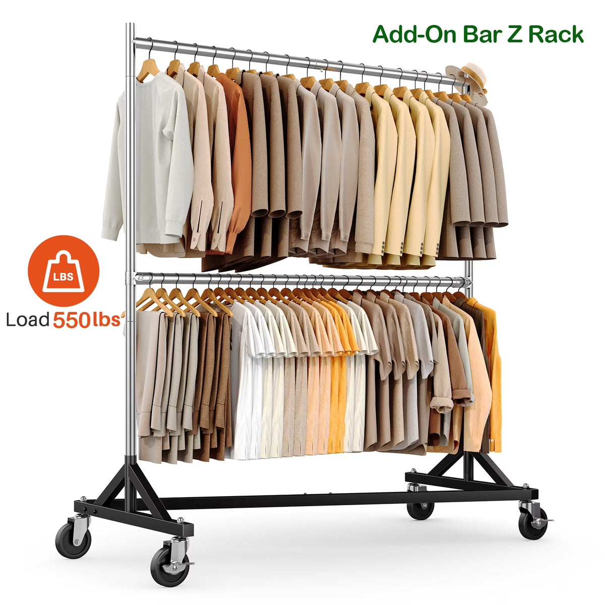 HOKEEPER 400LBS Commercial Z Base Garment Rack Heavy Duty Clothing Rack Height Adjustable Rolling Clothes Rack for Hanging Clothes Racks on Wheels Portable Z Rack Chrome Finish