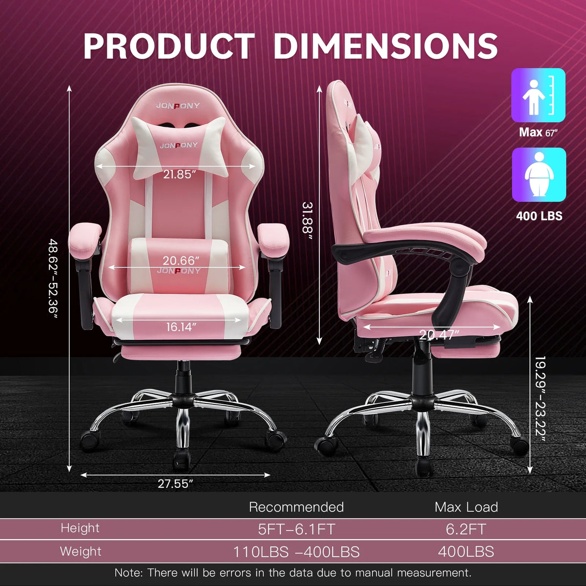 JONPONY Big and Tall Gaming Chair, Ergonomic Design, Gamer Chair PU Leather with Footrest and Lumbar Support, High Back Office Chair Support 8 Hours Long Sitting, Computer Chair,Black Grey