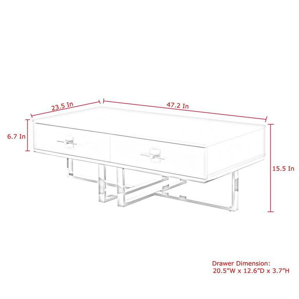 Posh Living Mano 2-Drawers Stainless Steel Base Coffee Table - Light Gray/Chrome