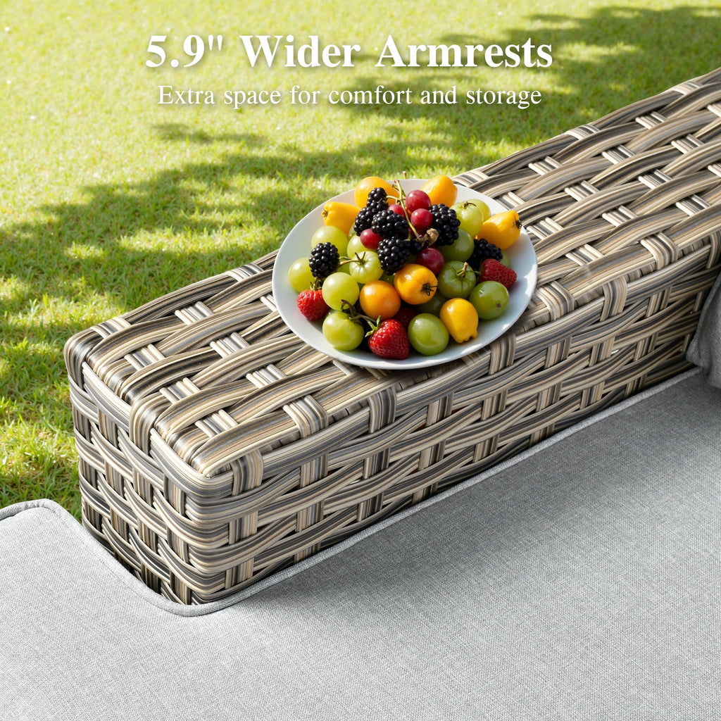 Ovios 10 Pieces Outdoor Patio Furniture Modern High-Back All-Weather Wicker Sectional Conversation Set with Propane Fire Pit Table & Swivel Chair, Dark Gray