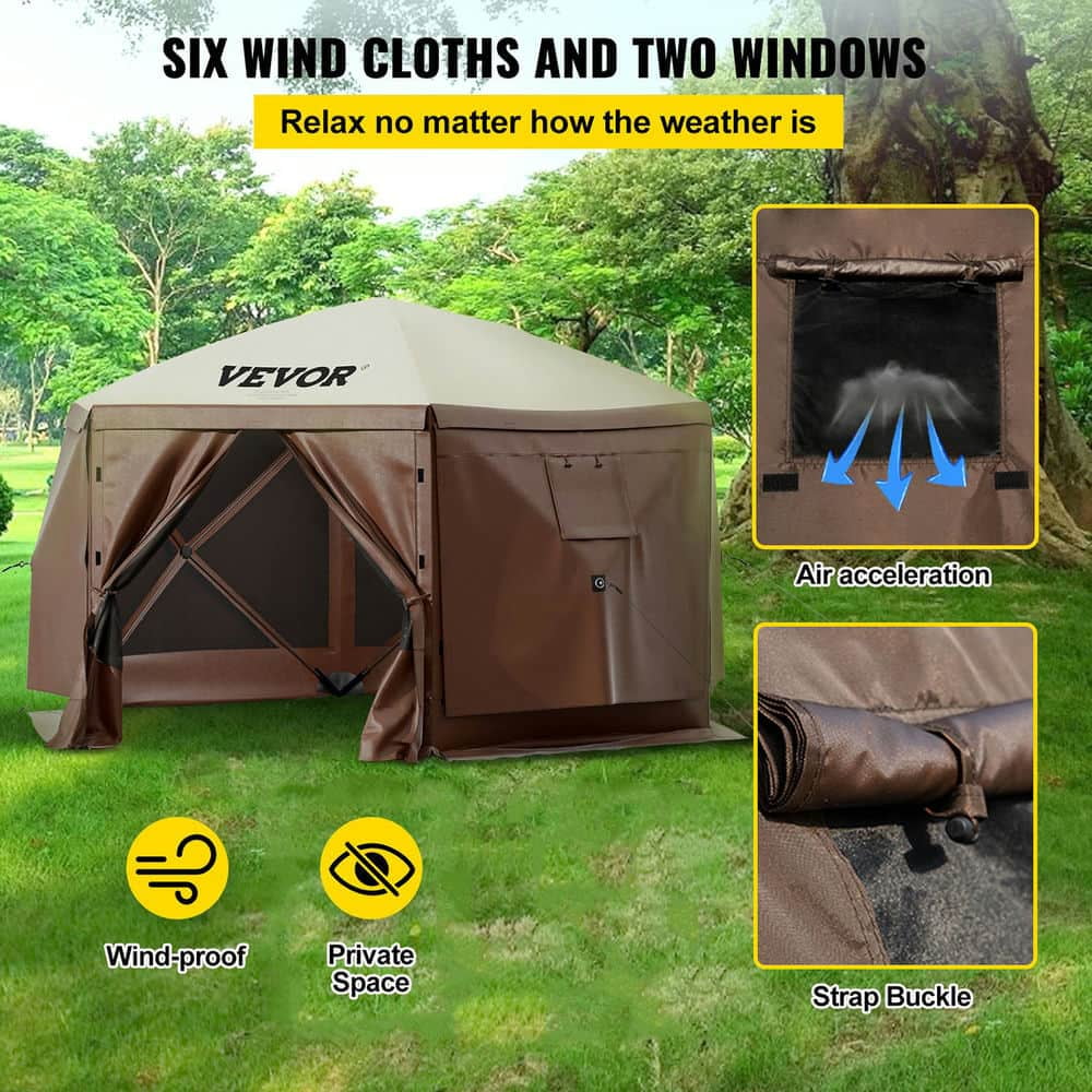 Topcobe 12*12ft Camping Screen Tent, 6 Sided Pop-up Canopy Shelter Tent with Mesh Windows, Large Shade Tents for Outdoor Camping, Lawn and Backyard, Portable Carry Bag