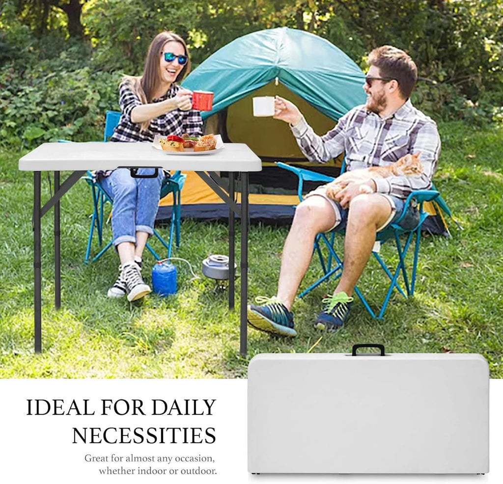 AJP Distributors 6 Foot Portable Plastic Folding Table 6FT 72" Half Foldable Heavy Duty Top w/Carry Handle - Indoor Outdoor Camping Picnic Party Wedding Dining Office Event Meeting Black Wood Style
