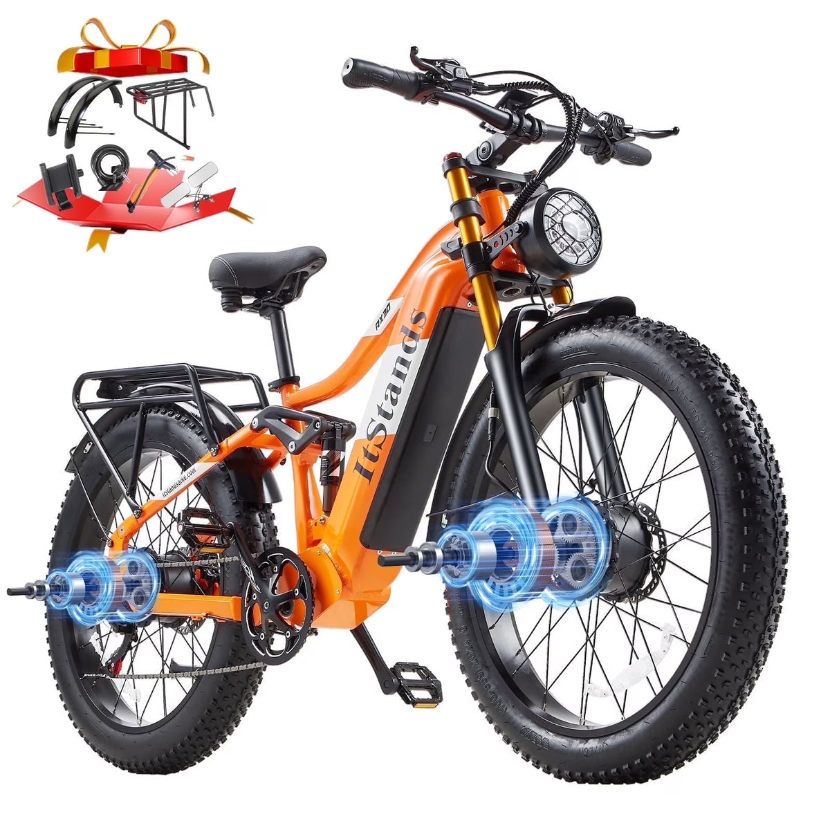 Dual Motors AWD 2000W Electric Bike for Adult 26'', UL2849 48V 30AH Removable Battery E-mountain bike 4.0 Fat Tire up to 35MPH&120Miles Long Range Off-road Ebike Beach Dual Hydraulic&Brakes E-Bicycle