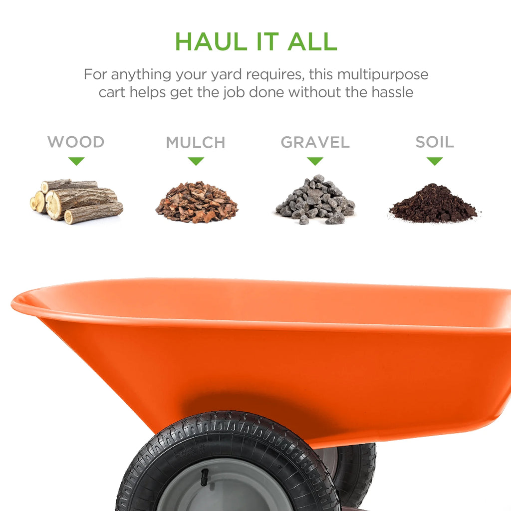 Best Choice Products Dual-Wheel Home Wheelbarrow Yard Garden Cart for Lawn, Construction - Green