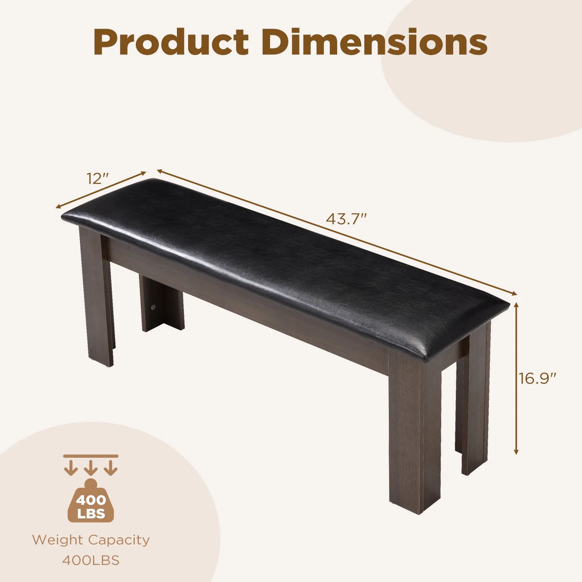 AVAWING 44" Dining Room Bench Set of 2, Wood & Linen Fabric Kitchen Benches, Beige & Natural