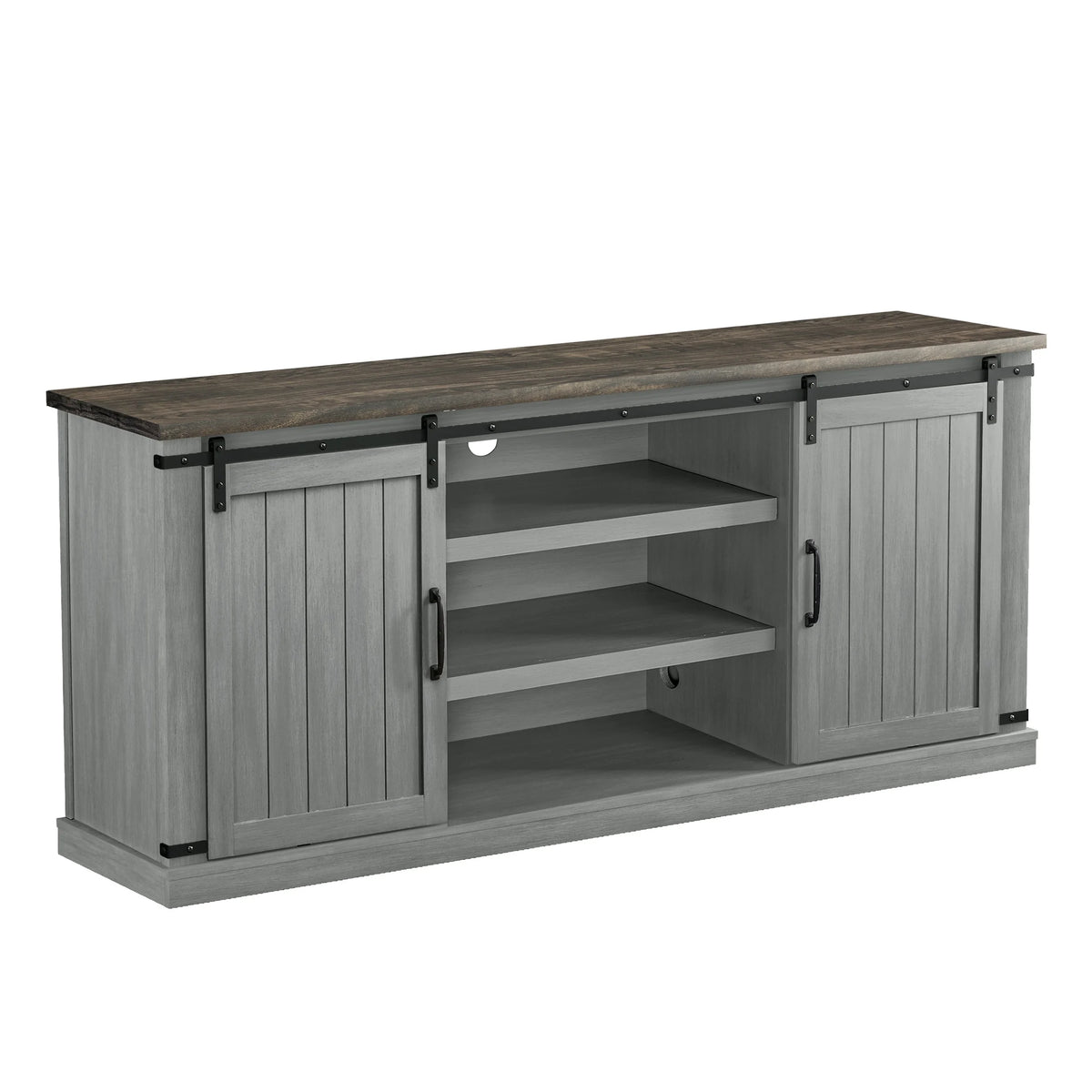 FESTIVO Farmhouse TV Stand for 75" TV, Entertainment Center, Sliding Barn Door TV Stand, 68 inch TV Console Table, Home Living Room Media Console with Adjustable Shelf - Off White