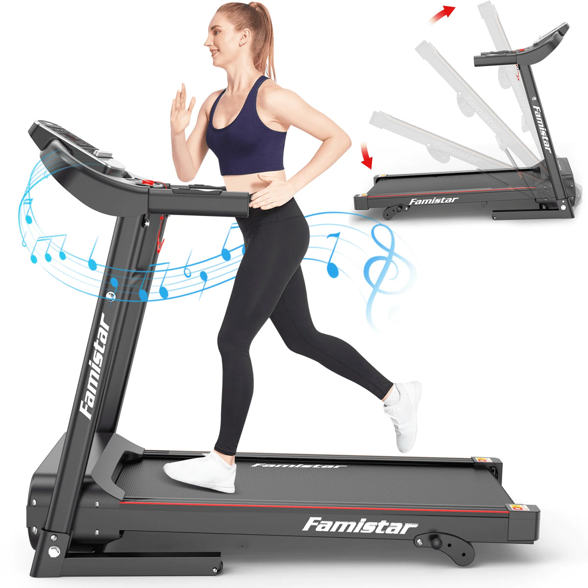 Folding Electric Exercise Treadmill with Adjustable 12% Incline and LCD Display| Bluetooth for Home and Apartment|Motorized Treadmill with 12 Automatic Programs| 265 lb Weight Capacity| LCD Display