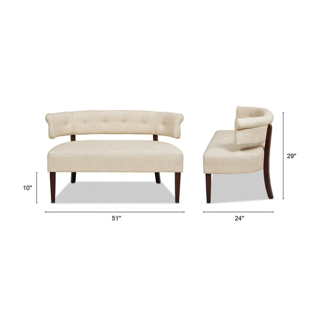 Jennifer Taylor Home Jared Roll Arm Tufted Polyester Fabric Bench, Sky Neutral Beige