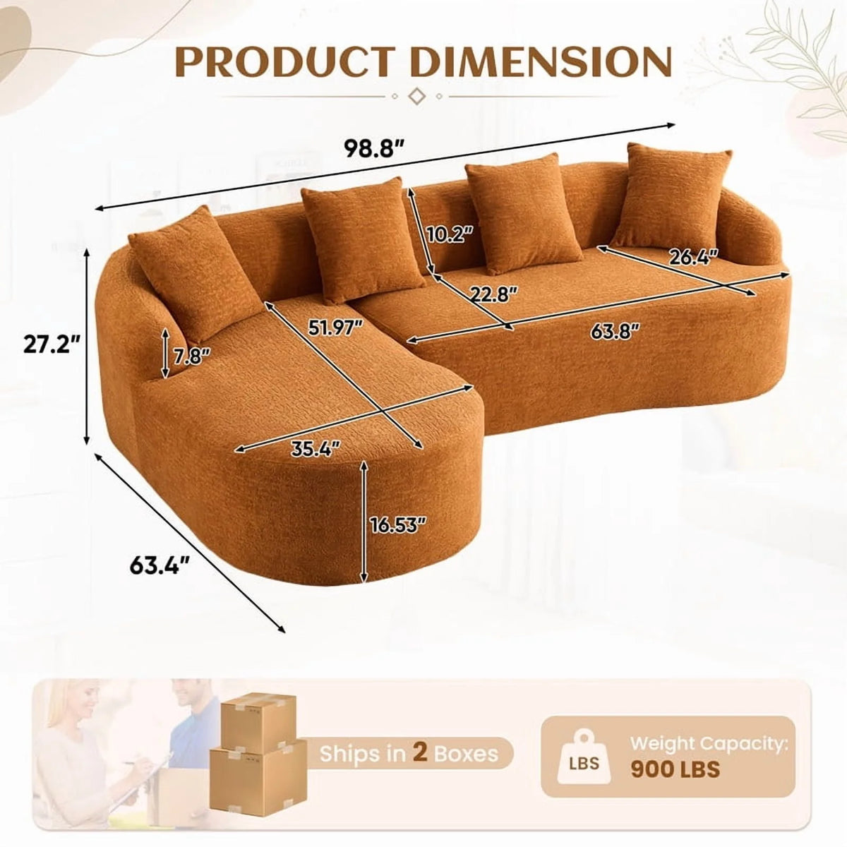 Timbernest 99" Modular Sectional Sofa with Pillows, Chenille L Shaped 3-Seater Couch with Deep Seat, White