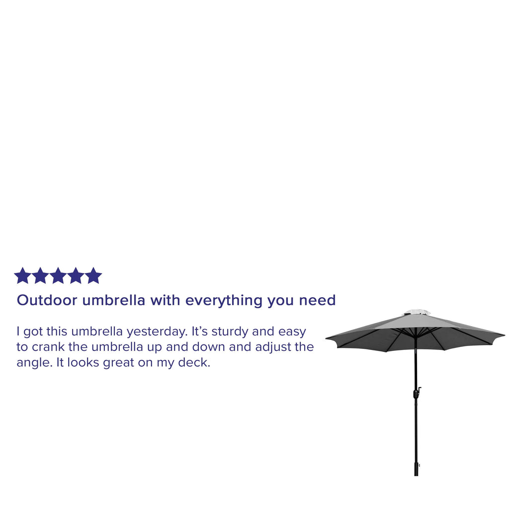 Merrick Lane Patio Umbrella with Base - 9' Tan Polyester Patio Umbrella - 30+ UV Protection - Waterproof Black Cement Base with 1.5" Diameter Aluminum Pole