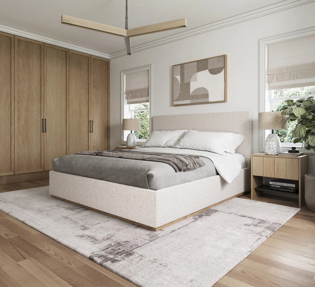 Modern King Bed Frame with Headboard - Upholstered King Size - Monaco Bed - Free Assembly, Sturdy Wood Platform Bedframe, Strong Wooden Slats, Strong Weight Capacity, Non-Slip and Noise-Free
