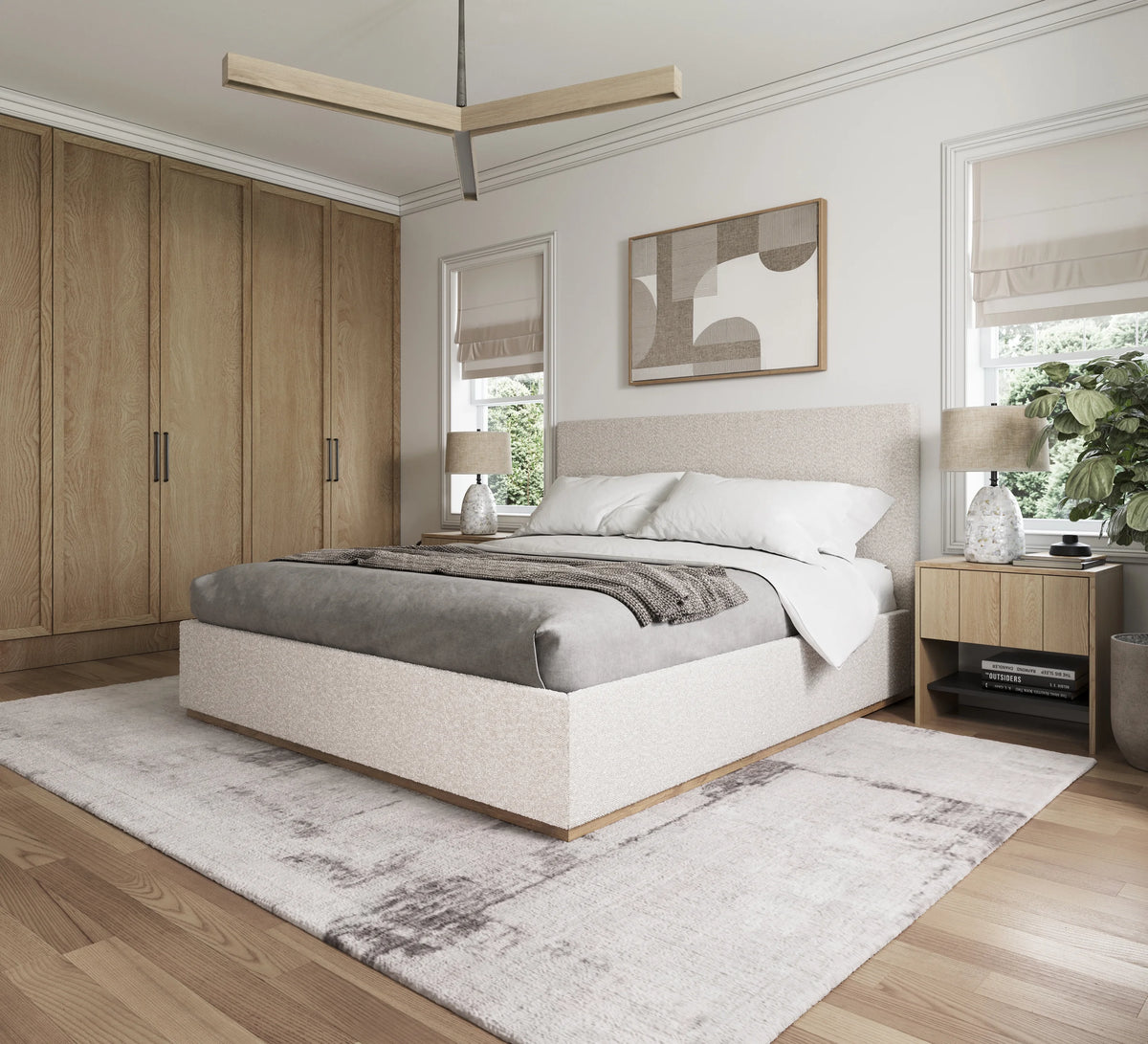 Modern King Bed Frame with Headboard - Upholstered King Size - Monaco Bed - Free Assembly, Sturdy Wood Platform Bedframe, Strong Wooden Slats, Strong Weight Capacity, Non-Slip and Noise-Free